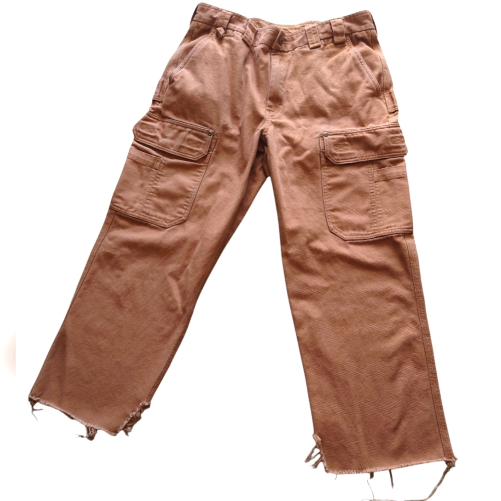 Duluth Trading Cargo Men’s Flex Fire Hose Pants 38 X 30 Khaki Canvas Distressed